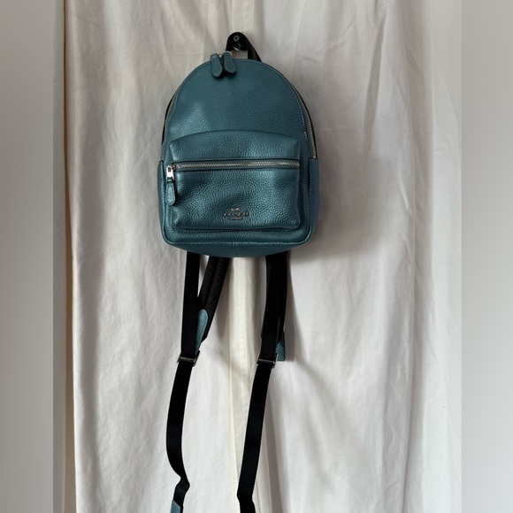 Auth COACH Mini Charlie Backpack in Pebble Leather Metallic Light Blue With COA - Picture 14 of 15